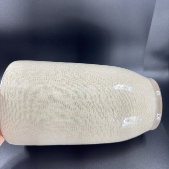 1980s Pottery Linen Straight Sided Vase in Beige on Cream Ceramic Vessel W Tag - Picture 7 of 10